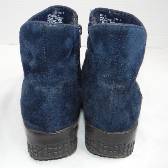 Basic Editions Womens Navy Blue Suede Ankle Boots Wedge Heel Side Zip Size 8W - Picture 5 of 10